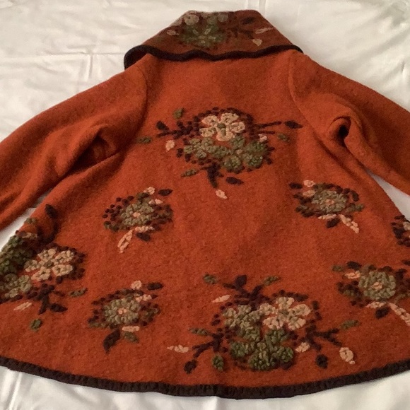 Rust and Black Floral Embroidered Wool Blend Jacket - Picture 6 of 12